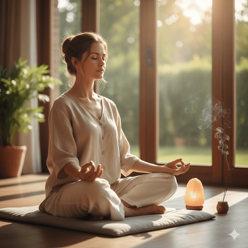 Person practicing slow breathing to calm the nervous system